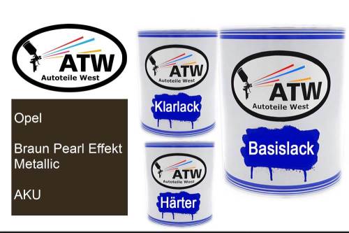 Opel, Braun Pearl Effekt Metallic, AKU: 1L Lackdose + 1L Klarlack + 500ml Härter - Set, von ATW Autoteile West.